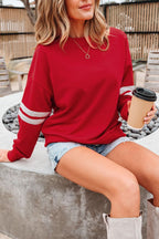 Coffee Varsity Striped Detail Drop Shoulder Oversized Sweatshirt - Rose & Ruffles