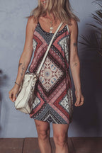 Red Geometric Paisley Print Sleeveless Shift Mini Dress - Rose & Ruffles