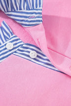 White Button Striped Collar Patchwork Puff Sleeve Sweatshirt - Rose & Ruffles