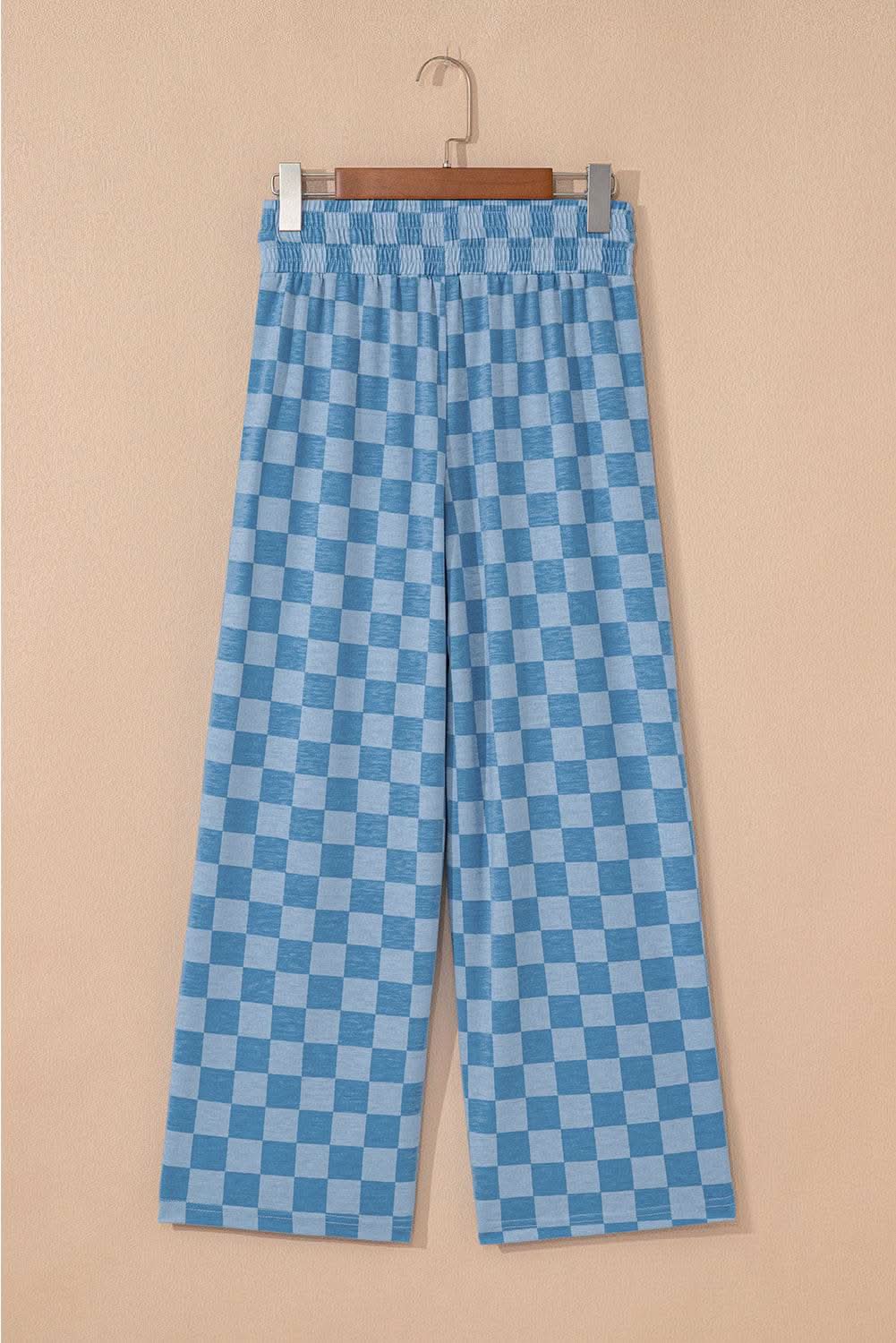 Khaki Checkered Elastic High Waist Loose Casual Pants - Rose & Ruffles