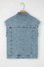 Myosotis Button Flap Pocket Frayed Detail Denim Vest