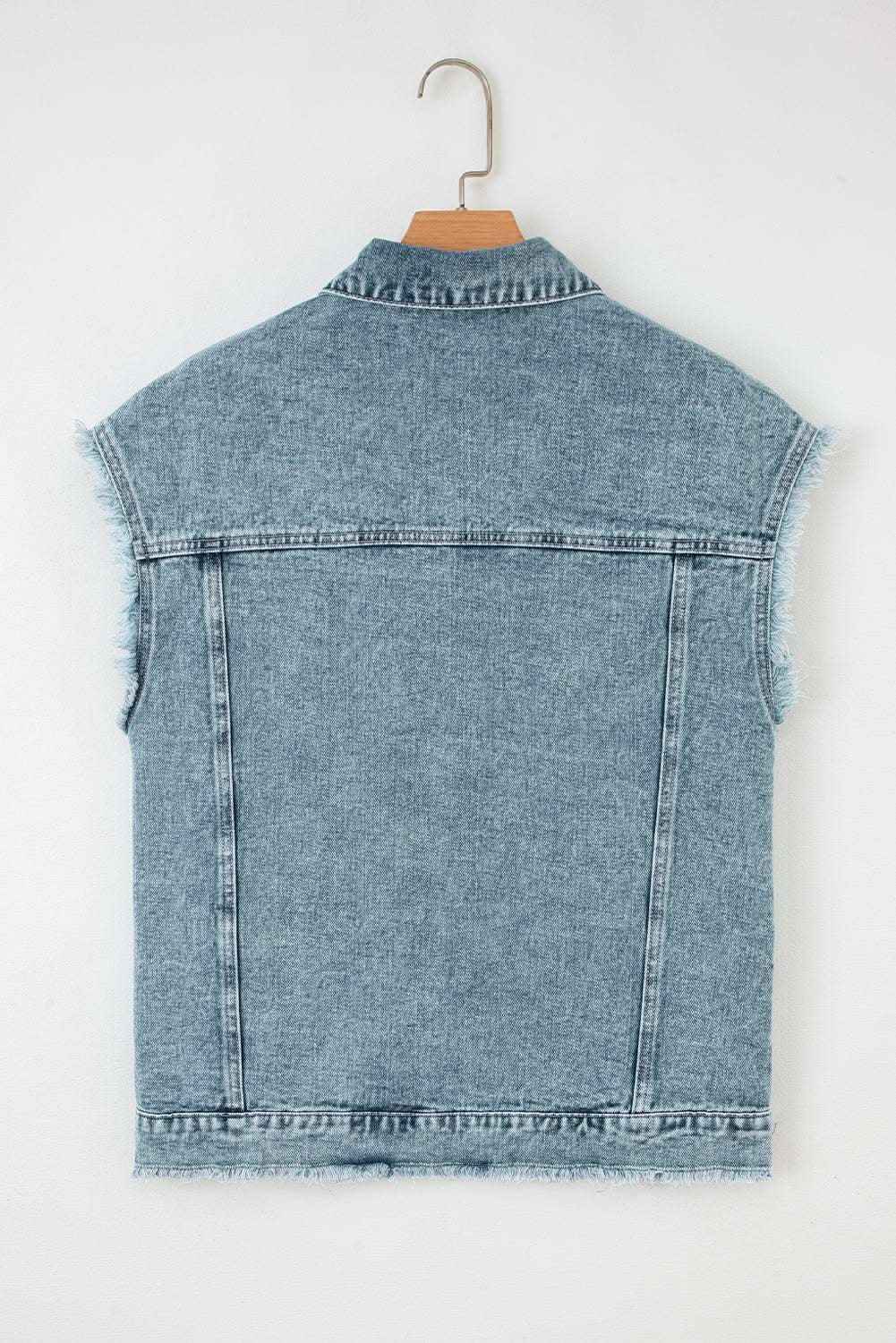 Myosotis Button Flap Pocket Frayed Detail Denim Vest