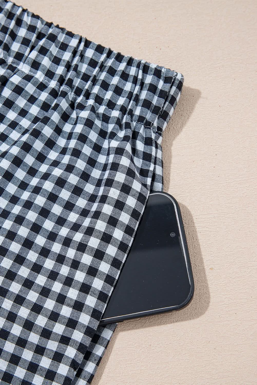 Black Gingham Printed High Waist Shorts - Rose & Ruffles