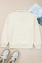 Light Grey Contrast Striped Patchwork Zip Collar Pullover Sweatshirt - Rose & Ruffles