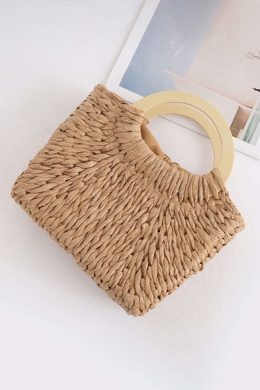 Camel Retro Straw Woven Handle Bag - Rose & Ruffles