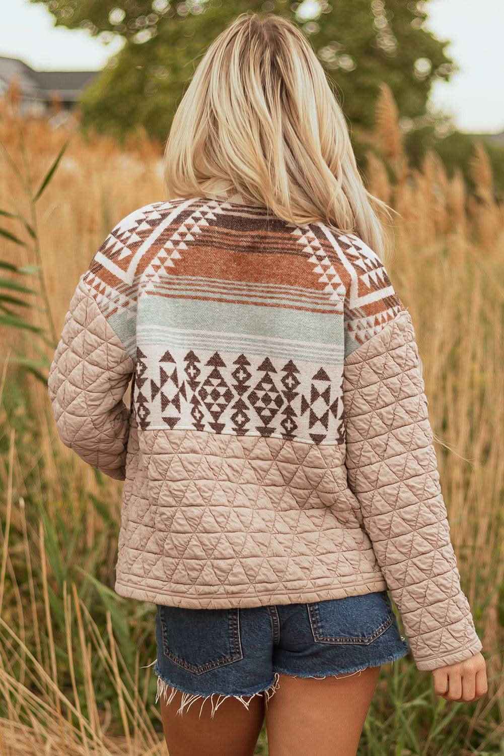 Light French Beige Aztec Quilted Patchwork Western Fashion Jacket