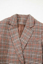 Brown Houndstooth Lapel Collar Blazer