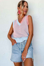 Sky Blue Contrast Chevron Knit V Neck Sweater Vest