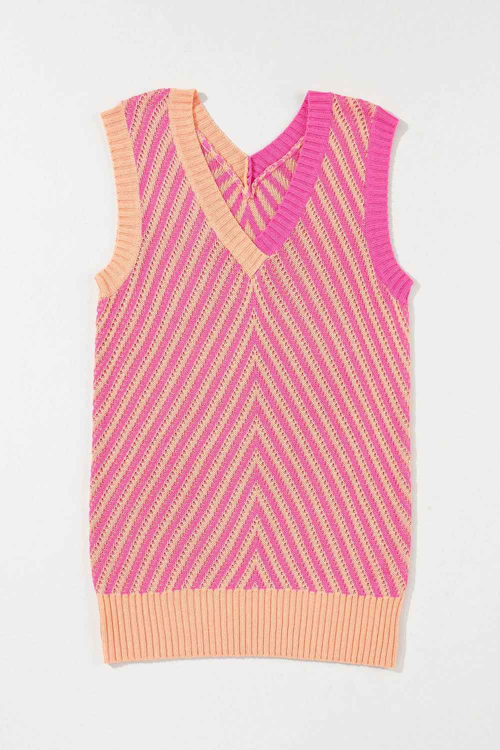 Sky Blue Contrast Chevron Knit V Neck Sweater Vest