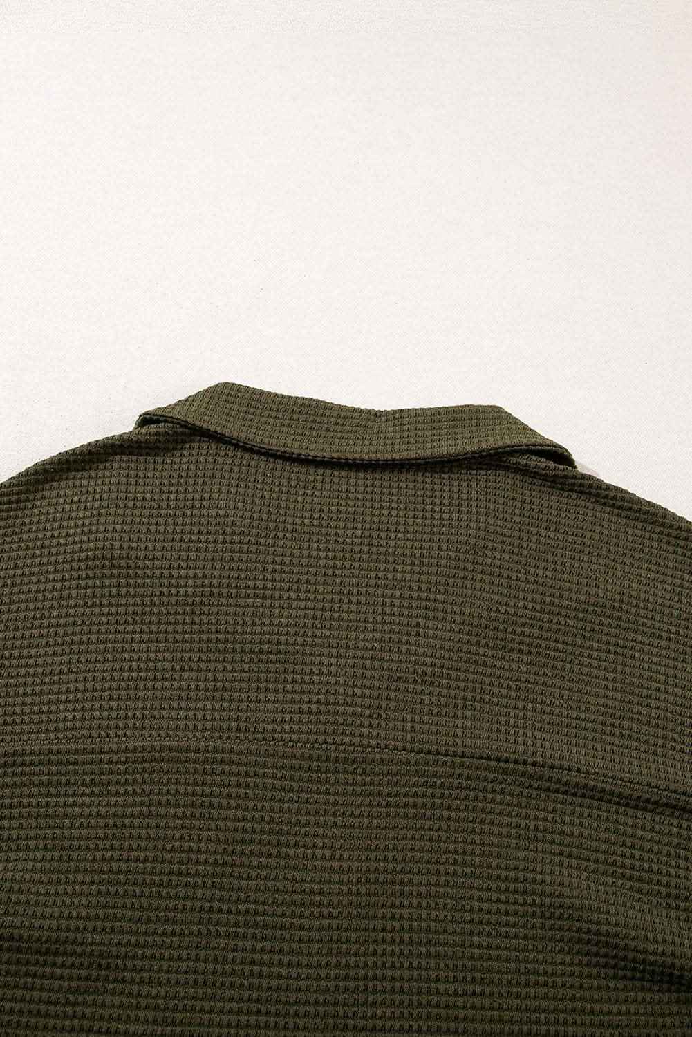 Four Leaf Clover Solid Color Textured Buttoned Shirt and Casual Pants Set