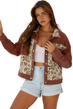 Clay Ribbed Retro Floral Patchwork Shirt Style Jacket