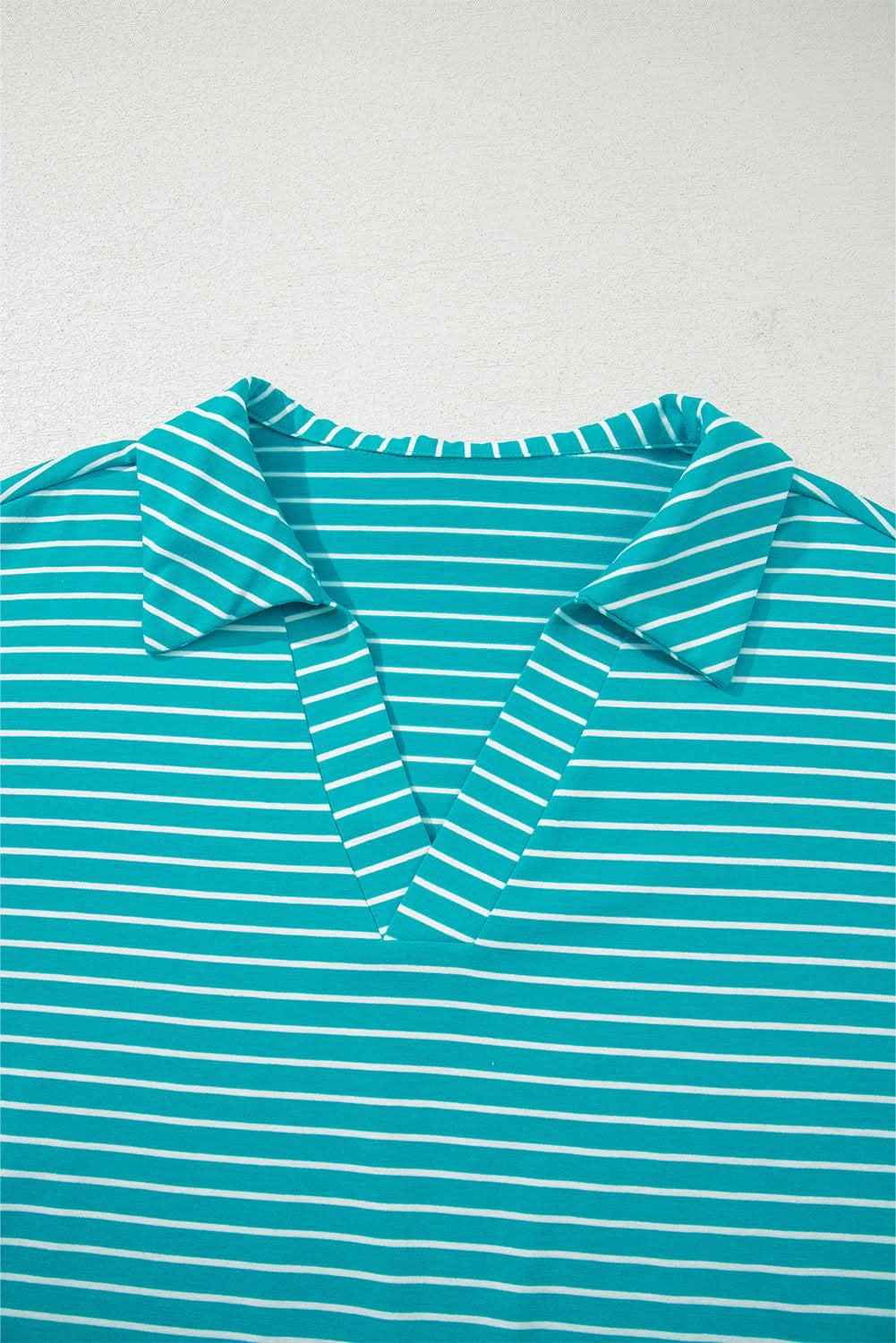 Black Stripe V Neck Tee and Casual Short Set