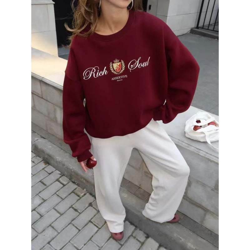 Fashion Printing Round-neck Pullover Women - Rose & Ruffles