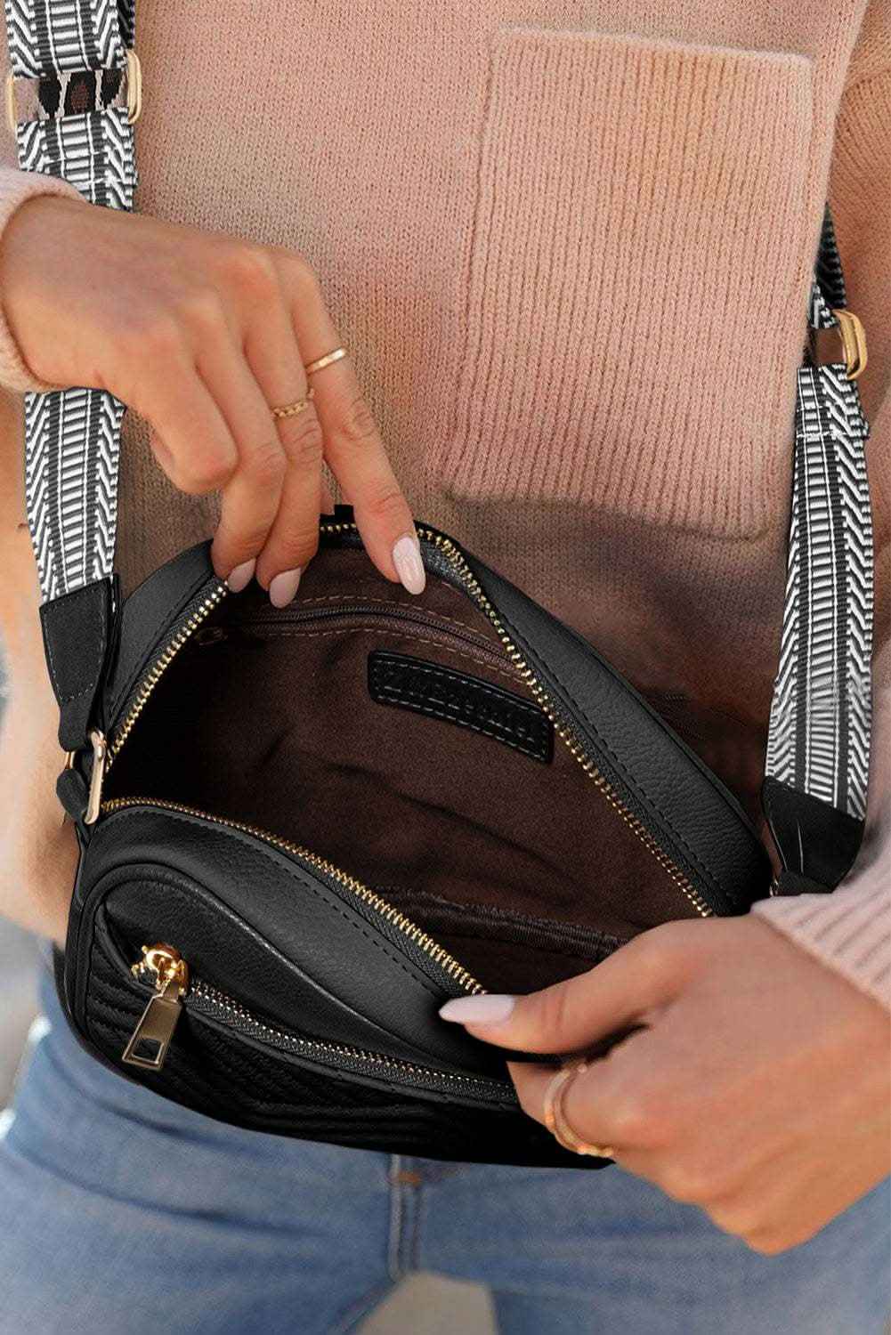 Chestnut Quilted Faux Leather Crossbody Bag 22*6*16cm