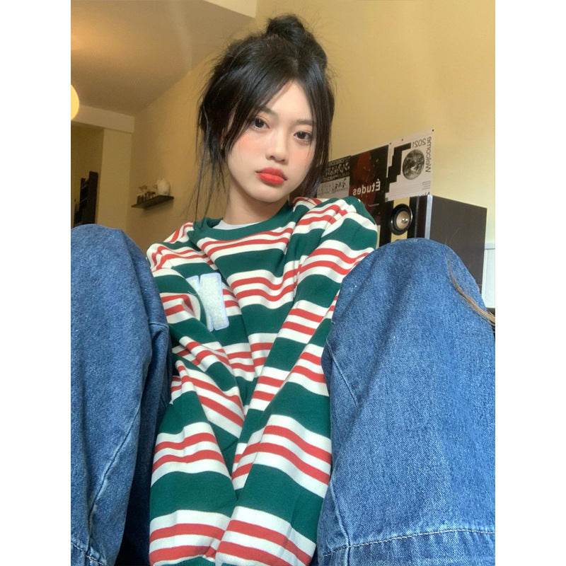 Retro Alphabet Embroidered Striped Sweater - Rose & Ruffles