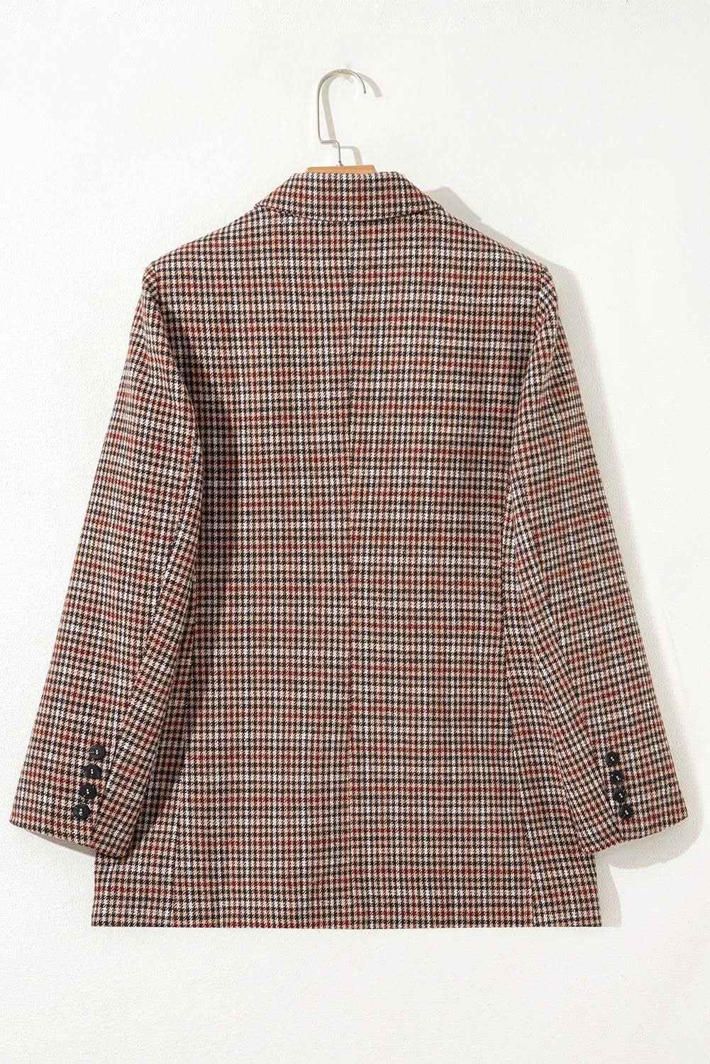 Brown Houndstooth Lapel Collar Blazer