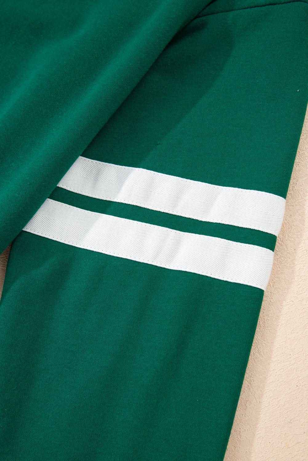 Navy Blue Varsity Stripe Detail Drop Shoulder Pullover Mini Skirt Set