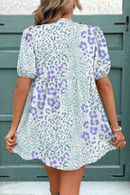 Sky Blue Floral Contrast Bow Puff Sleeve Mini Dress