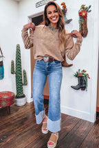 Sea Green saved by grace Letter Embroidery Mineral Wash Loose Sweatshirt