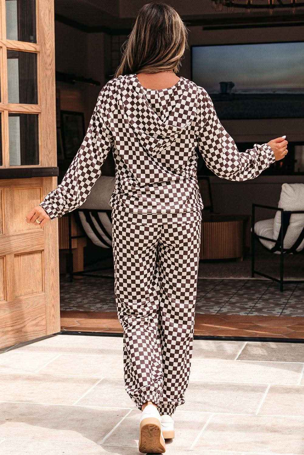 Black Athleisure Checkered 2pcs Pants Set