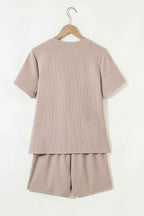 Jet Stream Textured Colorblock Patchwork Tee and Shorts Set