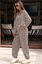 Black Athleisure Checkered 2pcs Pants Set