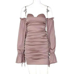 Solid Color Off-Shoulder Lantern Sleeve Dress - Rose & Ruffles